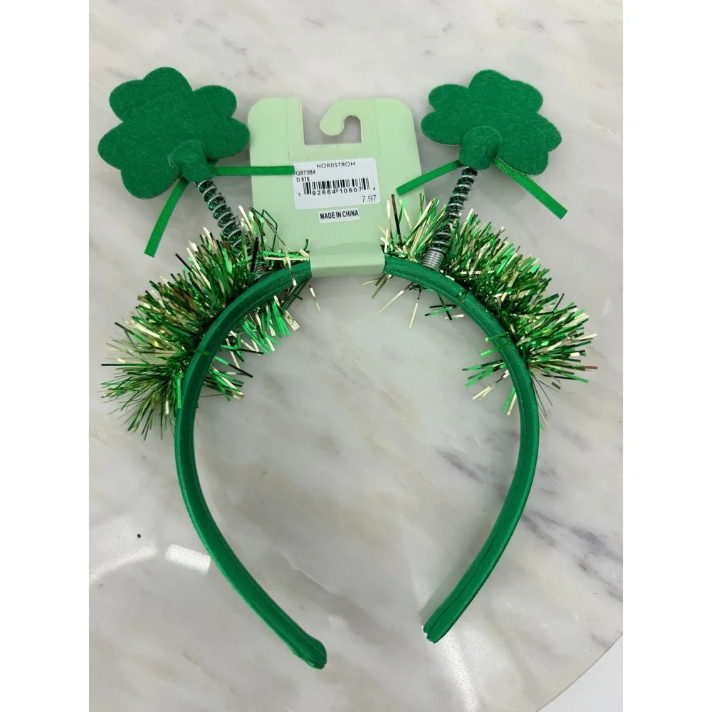 Nordstrom St Patricks Day Green Shamrock Bopper Headband Tinsel NEW